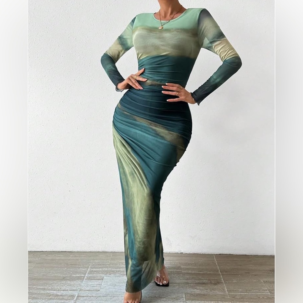 NICOLE by NICOLE MILLER Green Ombre Long Sleeve Dress, NWOT 16-21 PTP Fit L-1XL - Picture 2 of 7